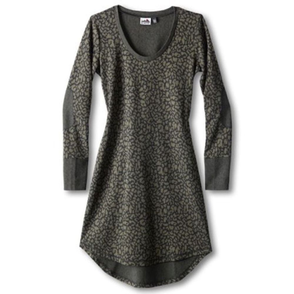 Kavu Deva Long Sleeve Knit Casual Thumb Hole Athleisure MIDI Dress Black / Green
